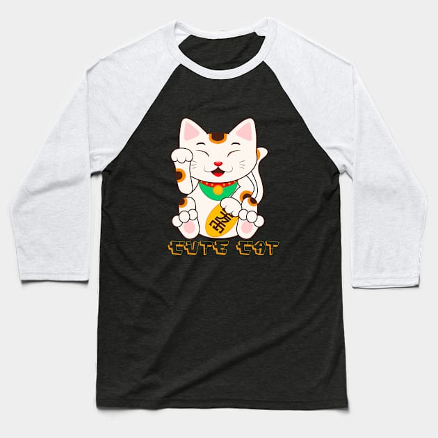 Cute Cat Chinese Design Baseball T-Shirt by JeffDesign